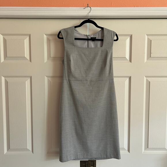 Ann Taylor Factory Light Gray Square Neck Tank Dress Sz L Knee Length Back Zip - Picture 2 of 9